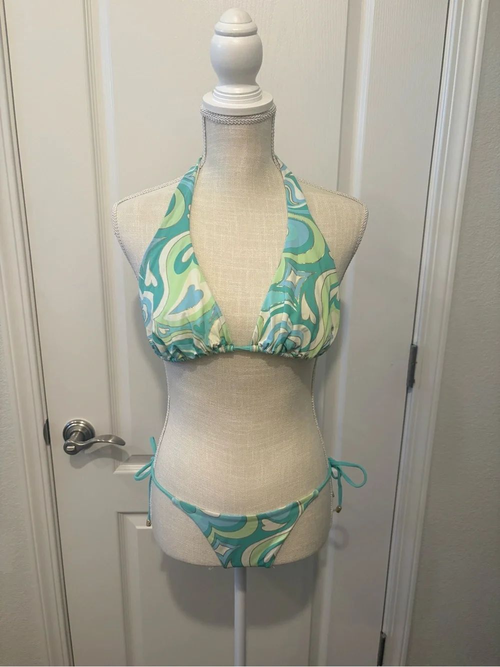 Beach Bunny Aqua & Mint Swirl Halter String Bikini